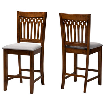 Genesis Grey Fabric and Walnut Brown Finished Wood 2-Piece Counter Stool Set
