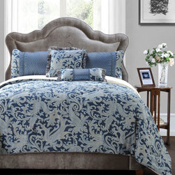 Chloe 5 Piece Comforter Set, King, Blue Gold - Products