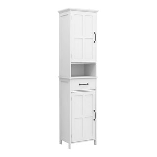 Bathroom Freestanding Storage Cabinet with Two Tier Open Shelves, Tall Slim  Cabinet with Door and Drawer, 15.75'' (White with Drawer) Free Standing  Linen Tower