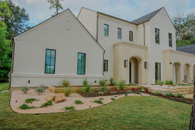 Design ideas for a large mediterranean drought-tolerant and full sun front yard stone walkway in Houston.