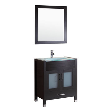24"W Black Vanity Sink Base Cabinet with Mirror (LV3-24B)