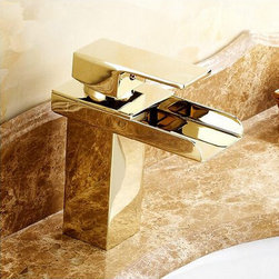 Hot Sale Brass Gold Bathroom Sink Faucet Waterfall Mixer Faucet T1122G - Bathroom Sink Faucets