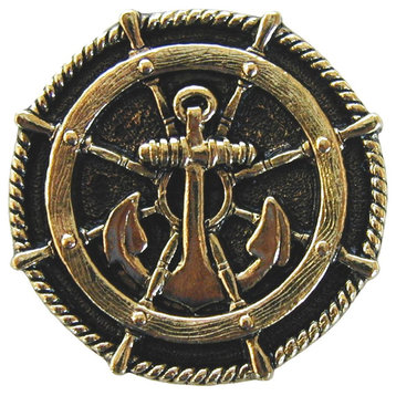 Ship's Wheel Knob Antique Pewter, Brite Brass