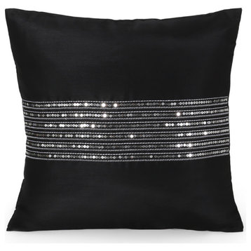 Maria Modern Fabric Throw Pillow Cover, Black, Single