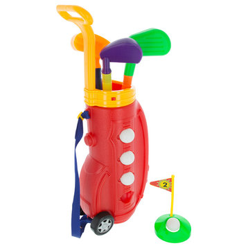 Toddler Toy Golf Play Set: Plastic Bag, 2 Clubs, 1 Putter, 4 Balls, Putting Cup