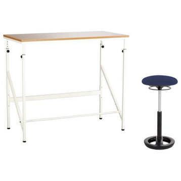 Safco Elevate 48" Standing Desk with Drafting Chair in Cream and Blue
