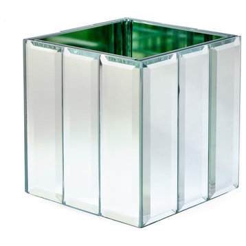 Serene Spaces Living Small Gatsby Mirror Strip Cube Vase, Measures 4" Cube