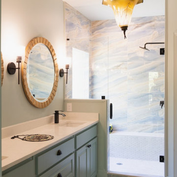 Spa-Like Primary Bathroom with Striking Blue Veined Shower Tile