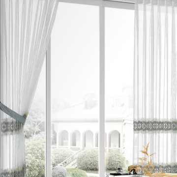 QY7121SNC Elbert Embroidered Double Pinch Pleat Ready Made Sheer Curtains