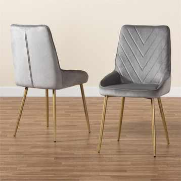 Bowery Hill 19.9" Modern Velvet Upholstered Dining Chair in Gray (Set of 2)