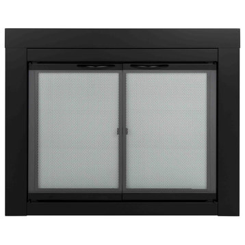 Alpine Black Cabinet-Style Fireplace Doors Clear Tempered Glass, Medium
