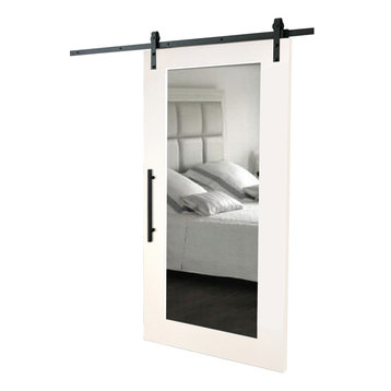 Mirrored Sliding Barn Door with Mirror Insert + Carbon Steel Hardware Kit, 36"x8