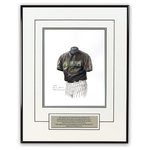 Heritage Sports Art - Original Art of the MLB 2003 Florida Marlins Uniform - This beautifully framed piece features an original piece of watercolor artwork glass-framed in a timeless thin black metal frame with a double mat. The outer dimensions of the framed piece are approximately 13.5" wide x 17.5" high, although the exact size will vary according to the size of the original piece of art. At the core of the framed piece is the actual piece of original artwork as painted by the artist on textured 100% rag, water-marked watercolor paper. In many cases the original artwork has handwritten notes in pencil from the artist. Simply put, this is beautiful, one-of-a-kind artwork. The outer mat is a clean white, textured acid-free mat with an inset decorative black v-groove, while the inner mat is a complimentary colored acid-free mat reflecting one of the team's primary colors. The image of this framed piece shows the mat color that we use (Silver). Beneath the artwork is a silver plate with black text describing the original artwork. The text for this piece will read: This original, one-of-a-kind watercolor painting of the 2003 Florida Marlins uniform is the original artwork that was used in the creation of thousands of Florida Marlins products that have been sold across North America. This original piece of art was painted by artist Nola McConnan for Maple Leaf Productions Ltd. 2003 was a World Series winning season for the Florida Marlins. The piece is framed with an extremely high quality framing glass. We have used this glass style for many years with excellent results. We package every piece very carefully in a double layer of bubble wrap and a rigid double-wall cardboard package to avoid breakage at any point during the shipping process, but if damage does occur, we will gladly repair, replace or refund. Please note that all of our products come with a 90 day 100% satisfaction guarantee. If you have any questions, at any time, about the actual artwork or about any of the artist's handwritten notes on the artwork, I would love to tell you about them. After placing your order, please click the "Contact Seller" button to message me and I will tell you everything I can about your original piece of art. The artists and I spent well over ten years of our lives creating these pieces of original artwork, and in many cases there are stories I can tell you about your actual piece of artwork that might add an extra element of interest in your one-of-a-kind purchase. Please note that all reproduction rights for this original work are retained in perpetuity by Major League Baseball unless specifically stated otherwise in writing by MLB. For further information, please contact Heritage Sports Art at questions@heritagesportsart.com .