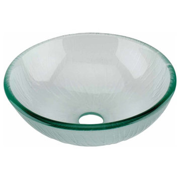 Round Vessel Sink Mini Branch Textured, Frosted Clear Glass Renovators Supply, Clear to Light Green