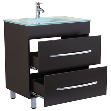 Style 4, 30"W Black Vanity Sink Base Cabinet, Mirror, LV4-30B