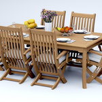 Teak Deals - 7-Piece Outdoor Teak Dining Set: 83" Rectangle Table,6 Warwick Folding Arm Chair - Set includes: 83" Rectangle Dining Table and 6 Folding Arm Chairs.