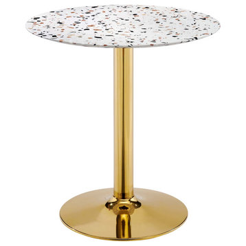 Verne 28" Round Terrazzo Dining Table, Gold White