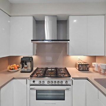 Mission Viejo U-Shaped Kitchen with Quartz Countertops and High-Gloss Cabinets