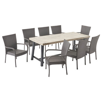 Kimberley Outdoor Wood and Wicker 8 Seater Dining Set