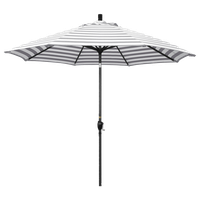 9' Aluminum Market Umbrella Push Tilt - Matte Black, Olefin, Gray White Stripe