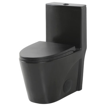 Fine Fixtures Dual-Flush Elongated One-Piece Toilet With High Efficiency Flush, Matte Black