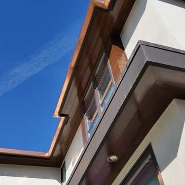 sectional 4x5 Box Gutters, 16 ounce Copper, Modern Home in Manhattan Beach, CA.