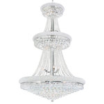 CWI Lighting - Empire 34 Light Down Chandelier With Chrome Finish - The Empire 34 Light Chandelier is an oversized three Tiered down chandelier that won't fail in making a statement. Dressed in crystals, this light source has a chrome-finished hardware and a candelabra-style frame holding 34 bulbs. Perfect as an entryway chandelier or as drop stairwell lighting, this brilliant light fixture will lend a polished character to an otherwise awkward, empty space.  Feel confident with your purchase and rest assured. This fixture comes with a one year warranty against manufacturers defects to give you peace of mind that your product will be in perfect condition.