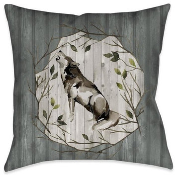 Woodland Wolf Outdoor Decorative Pillow, 18"x18"