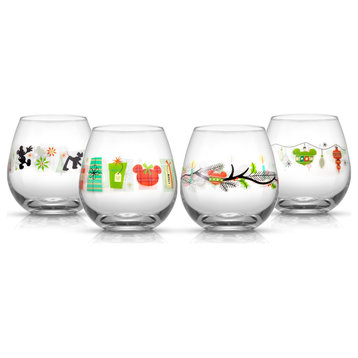 Disney Mickey Mouse Joy O Joy Stemless Wine Glass 15 oz Set of 4