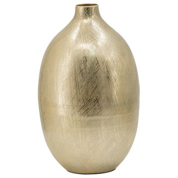 Pansy 14" Modern Vase, Metal, Tall Curved Shape, Bottleneck, Gold