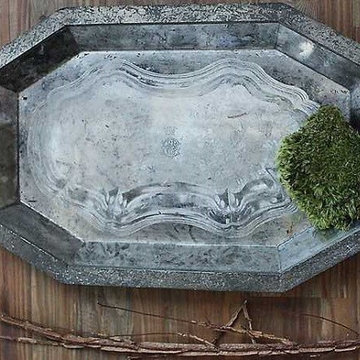 Decorative Metal Tray With Antiqued Mirror Edging