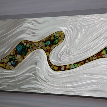 Edge of Dawn - Silver, Brown & Yellow Contemporary Metal Wall Art