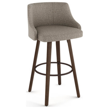 Amisco Ramon Swivel Counter and Bar Stool, Beige & Brown Woven Polyester / Brown Wood, Bar Height