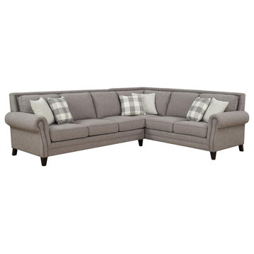 Sectional With Rolled Arms, Turned Feet, And Nailhead Trim