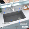 Karran Undermount Quartz 32" Single Bowl Kitchen Sink Kit, Grey