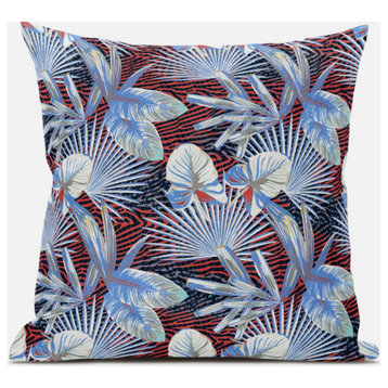 20" Blue Red Tropical Zippered Suede Throw Pillow