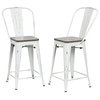 Ash 24" Wood Seat Counter Stool Set of 2, Matte White and Elm