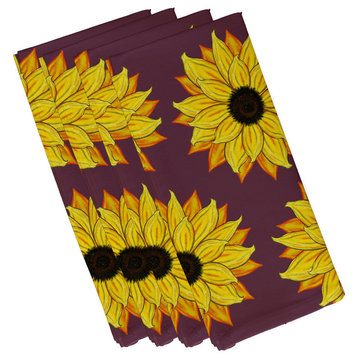 Sunflower Power Flower Print Napkin, Purple, Set of 4