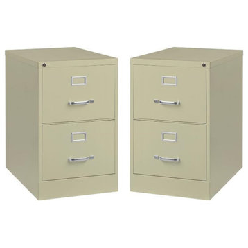 Home Square 2 Drawer Deep Metal Filing Cabinet Set in Putty (Set of 2)