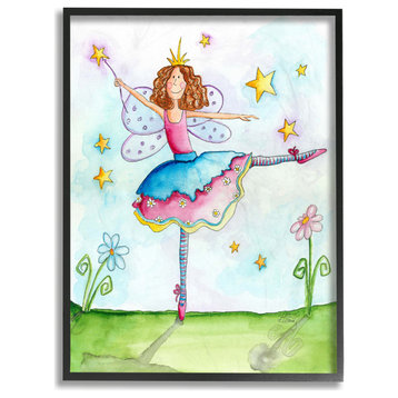 Stupell Industries Twinkle Toes Ballerina Fairy, 24"x30", Black Framed