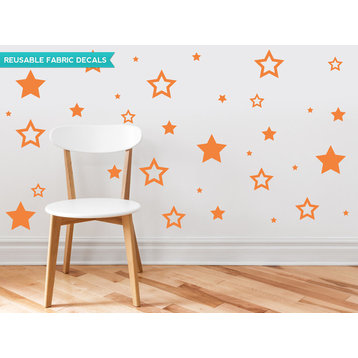 Stars Fabric Wall Decals, Set of 52 Stars in Various Sizes, Orange