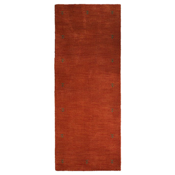 Hand Knotted Loom Wool Area Rug Contemporary Orange, [Runner] 2'6''x12'