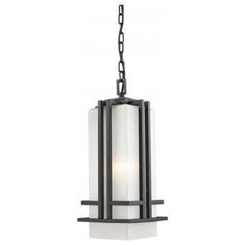 Black Abbey 1 Light Outdoor Pendant With Matte Opal Shade