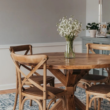 Round Pedestal Trestle Wood Dining Table