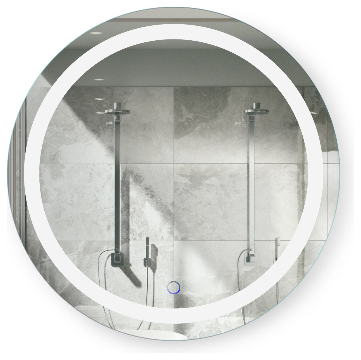 Round LED Lighted Bathroom Mirror Wall Mount With Defogger and Dimmer ...