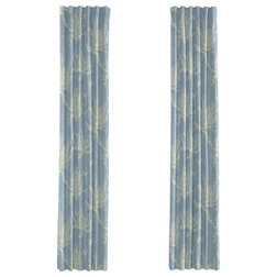 Contemporary Curtains Feather Print Drapery, Single Panel, Sky Blue
