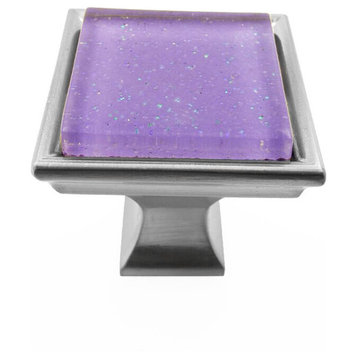 Purple Super Galaxy Crystal Glass Brushed Nickel Madison Classic Knob