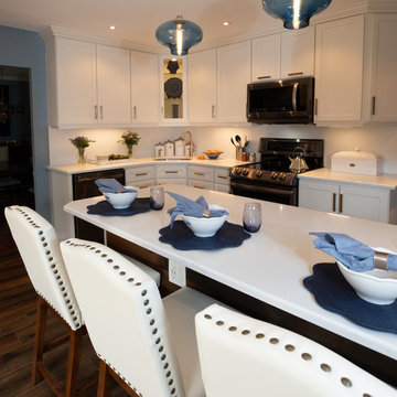 Moderm White Kitchen Remodel | Dynamic Mosaic Backsplash & Crisp Contrast