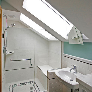 An additional 3/4 bathroom built into former attic space.