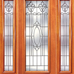 Single Door with Two Sidelite, Full Lite Twin Flower Design Glass - Front Doors